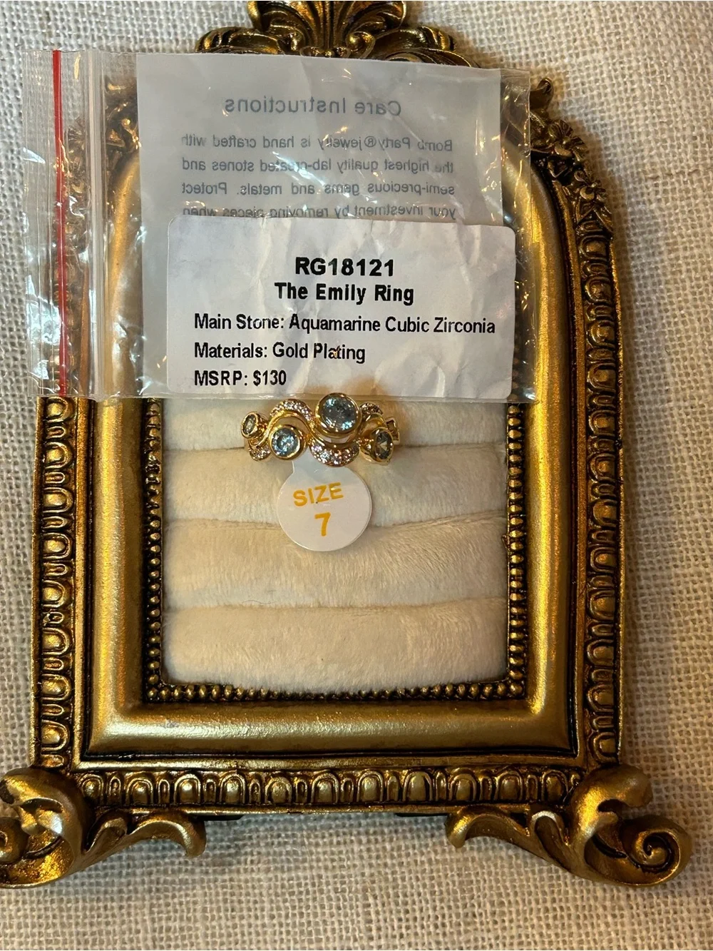 Bomb Party | Gold | Aquamarine CZ | Ring Size 7